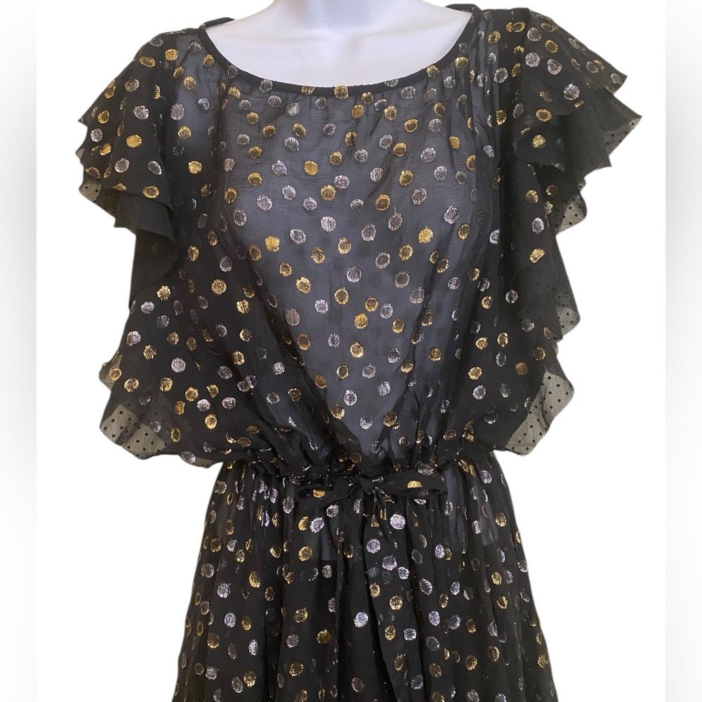 Y2K Sheer Dress Whimsigoth Women SZ Large Embroidered Metallic Dots Dark Fairy - Picture 6 of 14